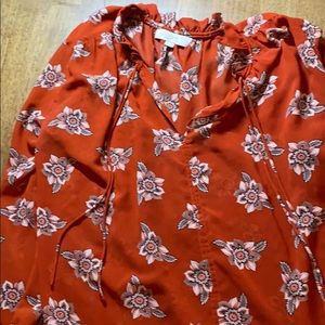 Loft sheer orange floral blouse